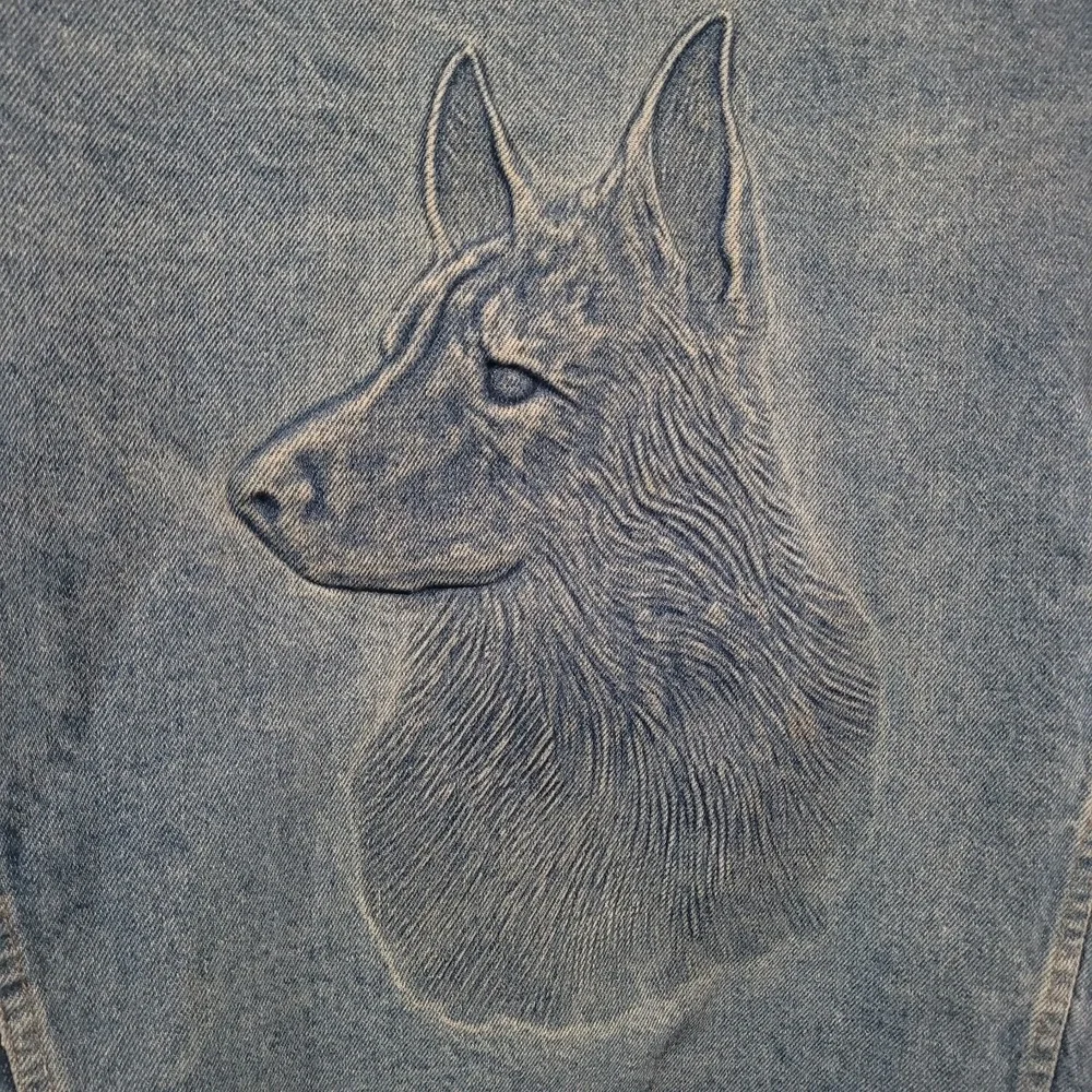 Vintage Tyca Denim Jean Jacket Embossed German Shepherd Dog USA Made Sz XL